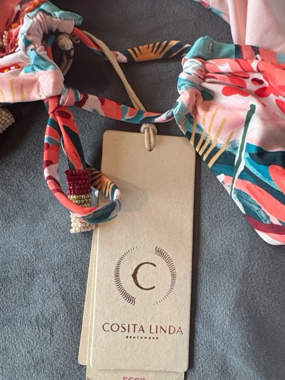 NWT Cosita Linda luxury hand, embroidered/beaded Print Triangle Bikini Set,small - Picture 4 of 8